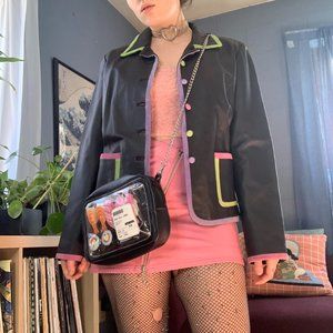 Quirky Vintage Pastel & Black Leather Blazer